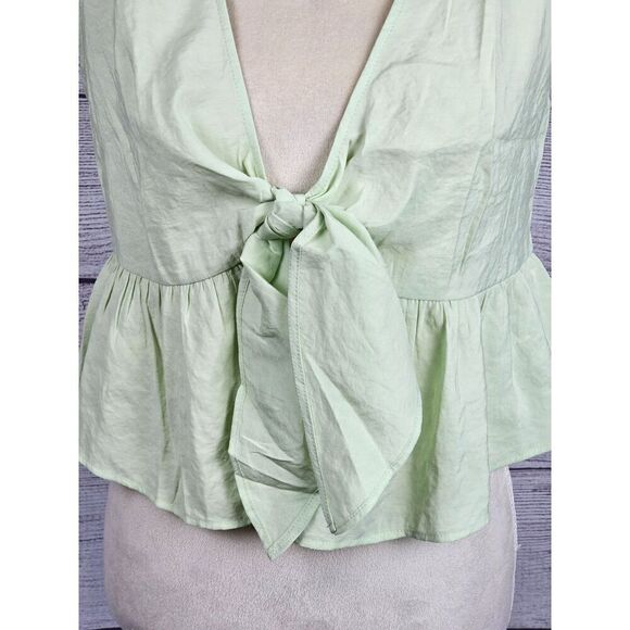 Zara Peplum Cropped Deep V-Neck Halter Top Mint Green Size Small - Picture 7 of 11